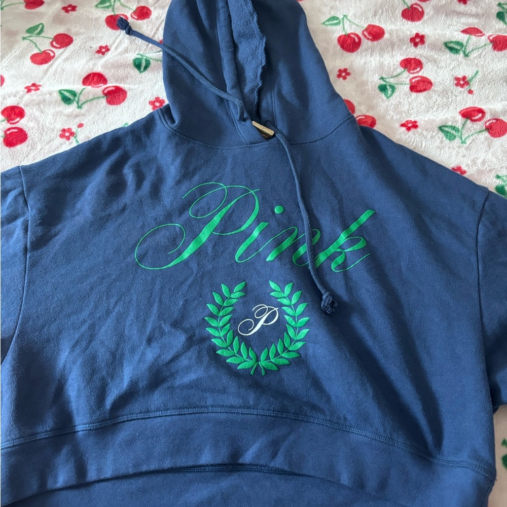 Victorias Secret Blue Hoodie with Green Logo